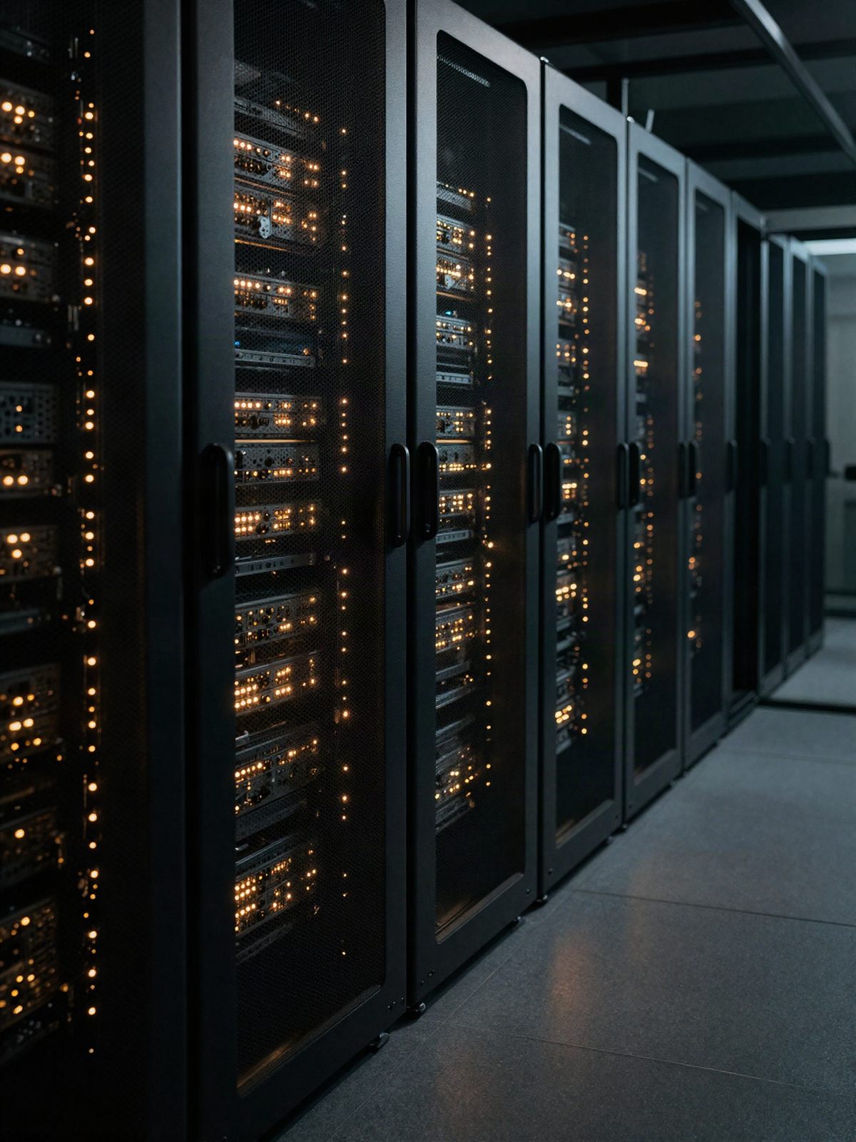 Rows of server racks with amber indicators